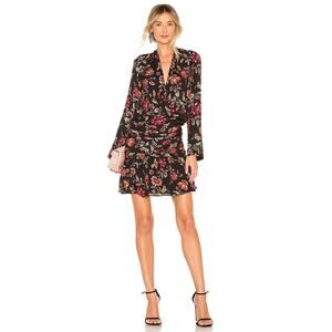 NWT A.L.C. Haven Ruched Silk Floral Dress Deep V Long Sleeve Size 6